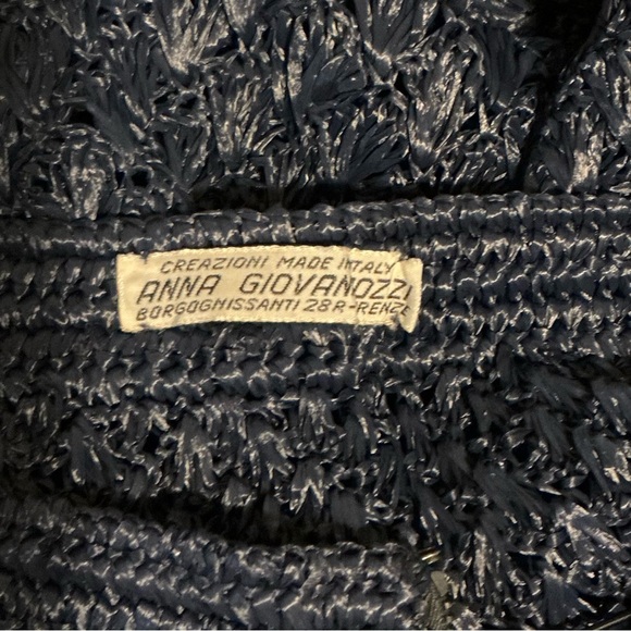 Vintage Anna Giovannozzi Italy Darkest Blue Crochet Raffia Maxi Skirt - Picture 7 of 12